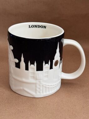 Starbucks City Collectors Series London Black and White Relief Coffee Mug. 16oz